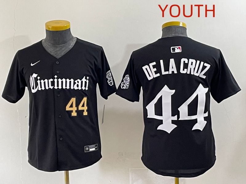Youth 2025 Cincinnati Reds #44 De La Cruz Black Five generations Joint Name Nike MLB Jersey style 5->youth mlb jersey->Youth Jersey